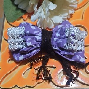 Purple Bow Pet Collar Accessory with Silver Accent